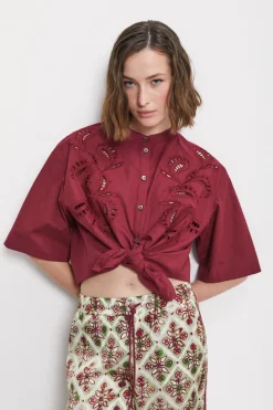 Baumwollbluse mit Lochstickerei