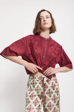 Baumwollbluse mit Lochstickerei