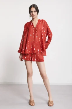 Bedruckte Bluse mit Volant
