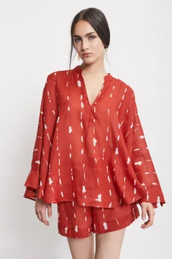 Bedruckte Bluse mit Volant