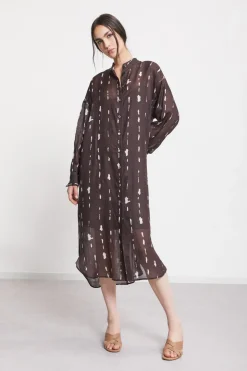 Bedrucktes Midikleid mit Stehkragen