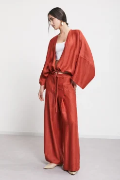 Cardigan aus satiniertem Leinen