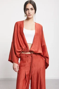 Cardigan aus satiniertem Leinen