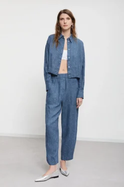 Cropped-Jacke aus bedrucktem Leinen