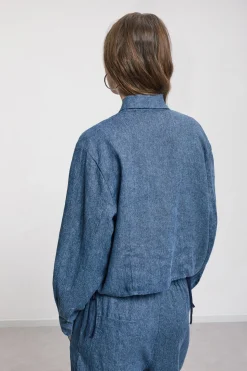 Cropped-Jacke aus bedrucktem Leinen