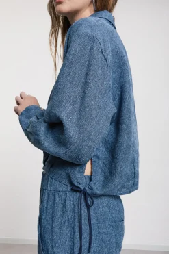 Cropped-Jacke aus bedrucktem Leinen