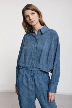 Cropped-Jacke aus bedrucktem Leinen