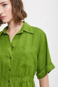 Kurzes Hemdblusenkleid aus Leinen