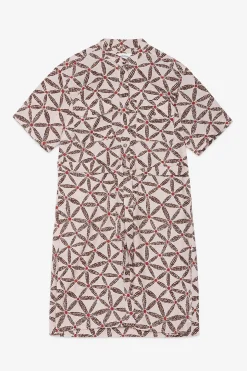 Kurzes Hemdblusenkleid aus bedruckter Baumwolle mit passendem Stoffgürtel