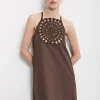 Langes Baumwollkleid mit eingesetzter Häkelarbeit