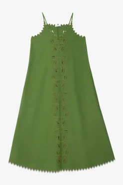 Langes Baumwollkleid mit Lochstickerei