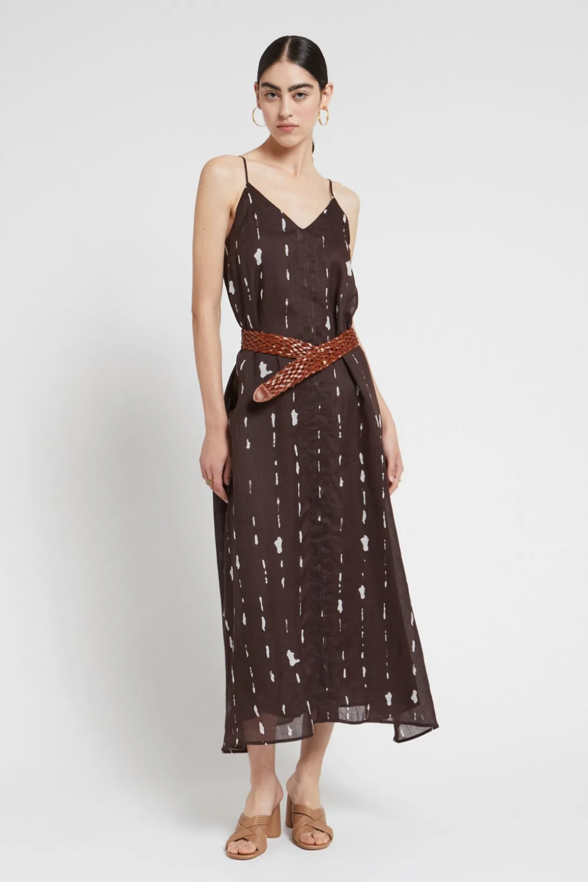 Langes bedrucktes Kleid mit Outcut