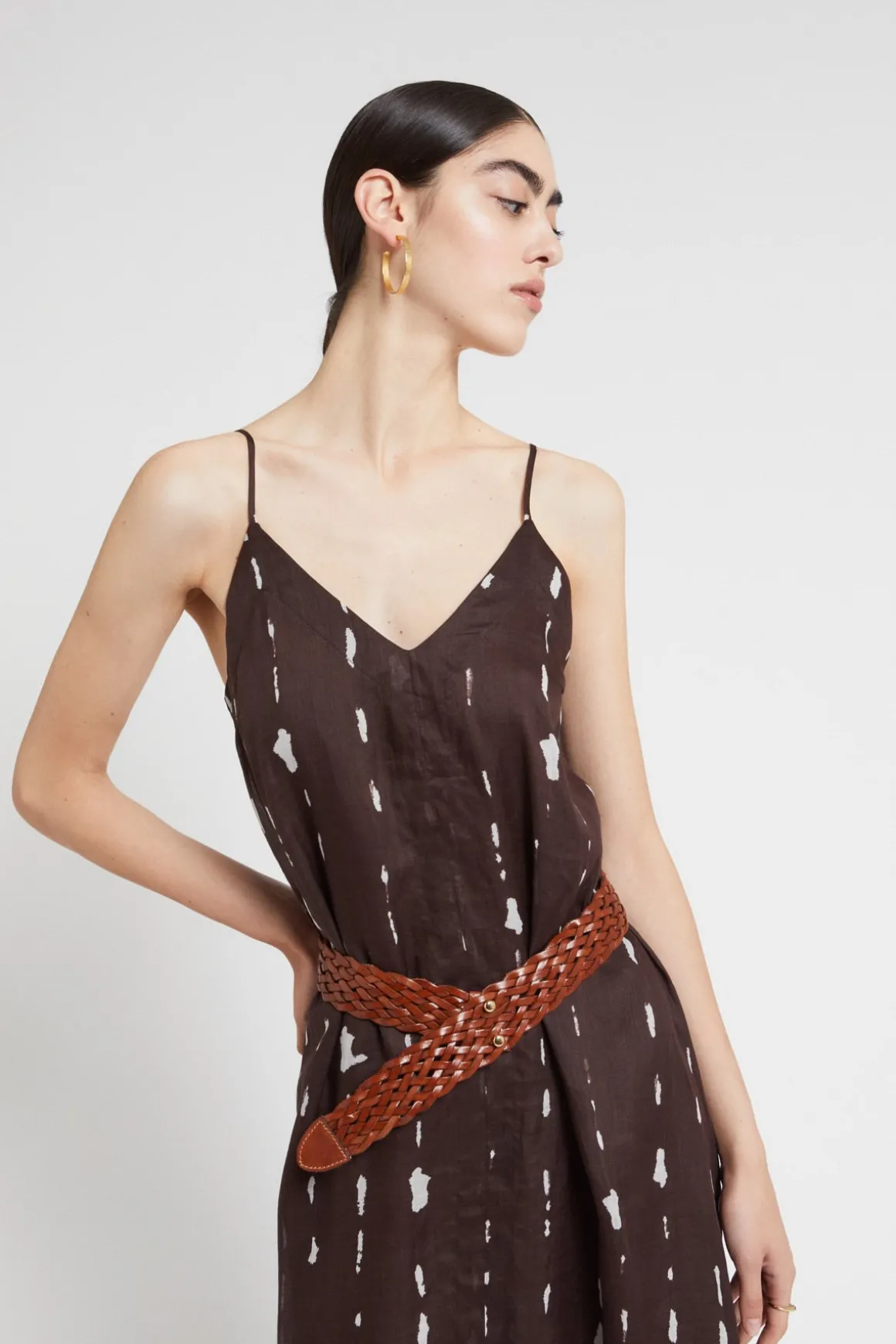 Langes bedrucktes Kleid mit Outcut