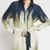 Langes Hemdblusenkleid aus bedruckter Viskose