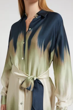 Langes Hemdblusenkleid aus bedruckter Viskose