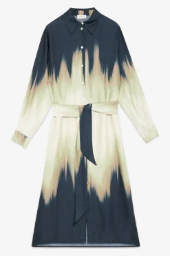 Langes Hemdblusenkleid aus bedruckter Viskose