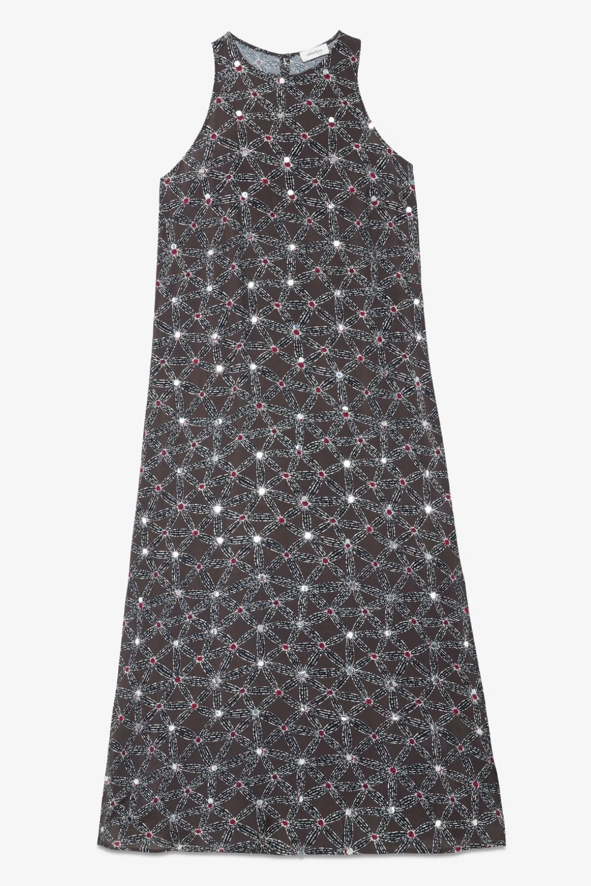 Langes Kleid aus bedrucker Viskose mit Schlitz