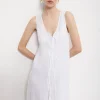 Langes Kleid aus Ramie-Stoff mit Tunnelzug