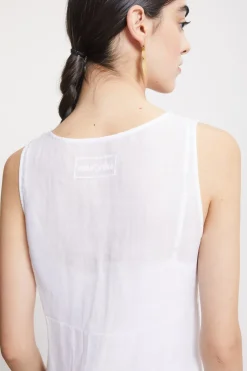 Langes Kleid aus Ramie-Stoff mit Tunnelzug