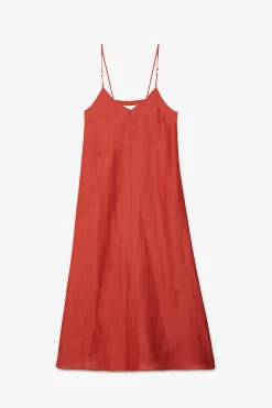 Langes Kleid aus satiniertem Leinen