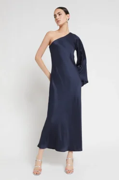 Langes One-Shoulder-Kleid aus Viskose