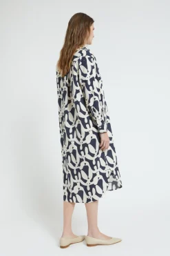 Mittellanges Hemdblusenkleid aus bedrucktem Popeline