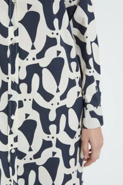 Mittellanges Hemdblusenkleid aus bedrucktem Popeline