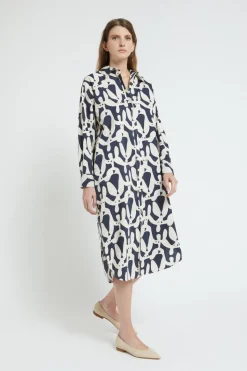 Mittellanges Hemdblusenkleid aus bedrucktem Popeline