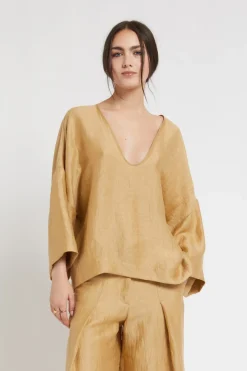 Oversize-Shirt aus satiniertem Leinen