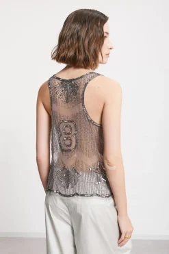 Tanktopo aus Tüll mit Stickerei