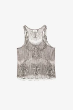 Tanktopo aus Tüll mit Stickerei
