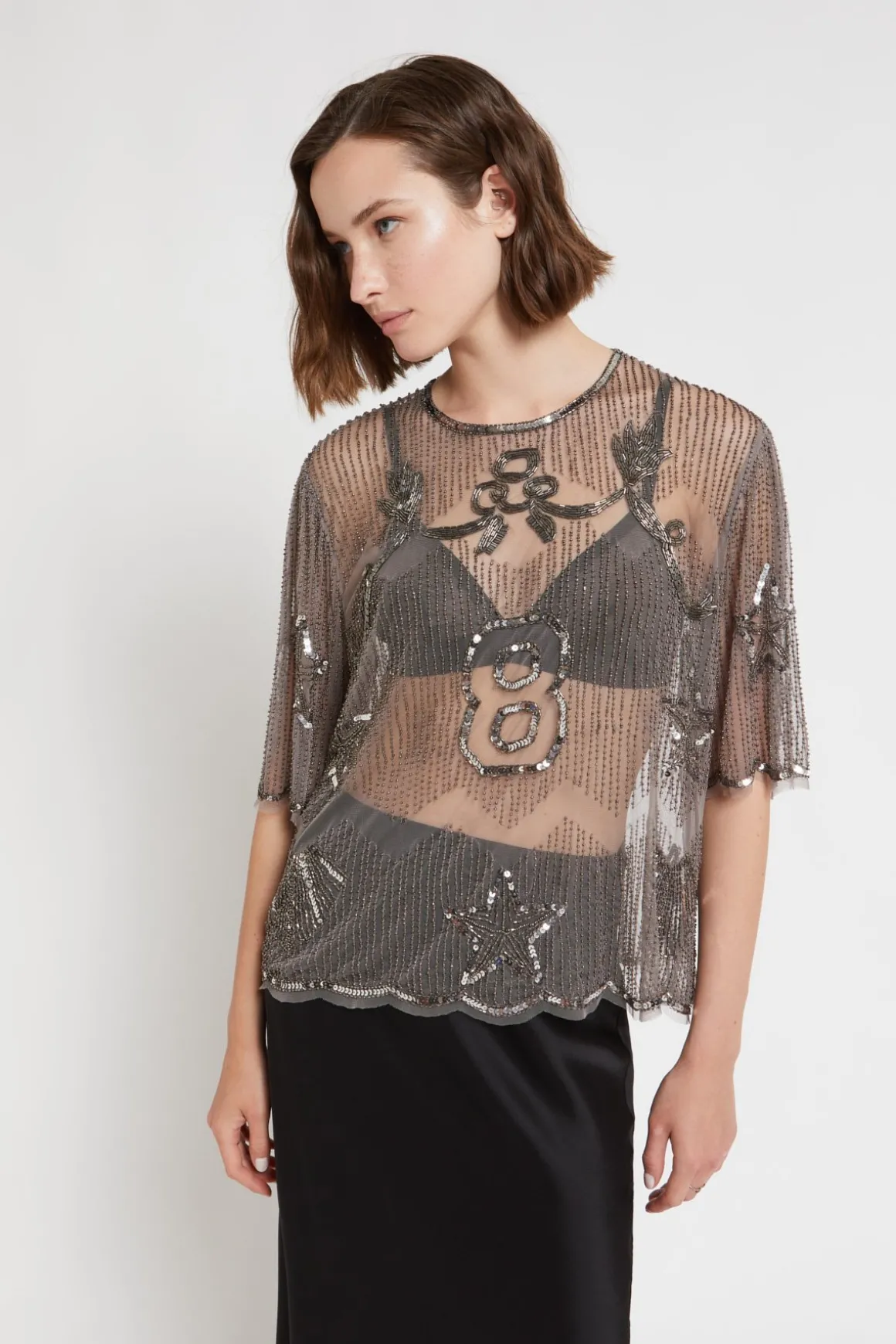 Tüllshirt mit Stickerei